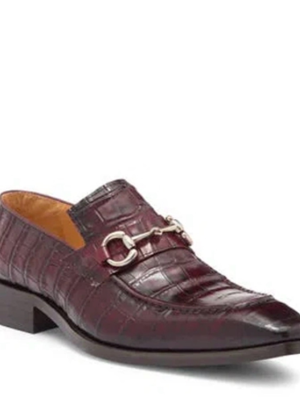 Men's Burgundy Croc-Embossed Leather Bit Loafers